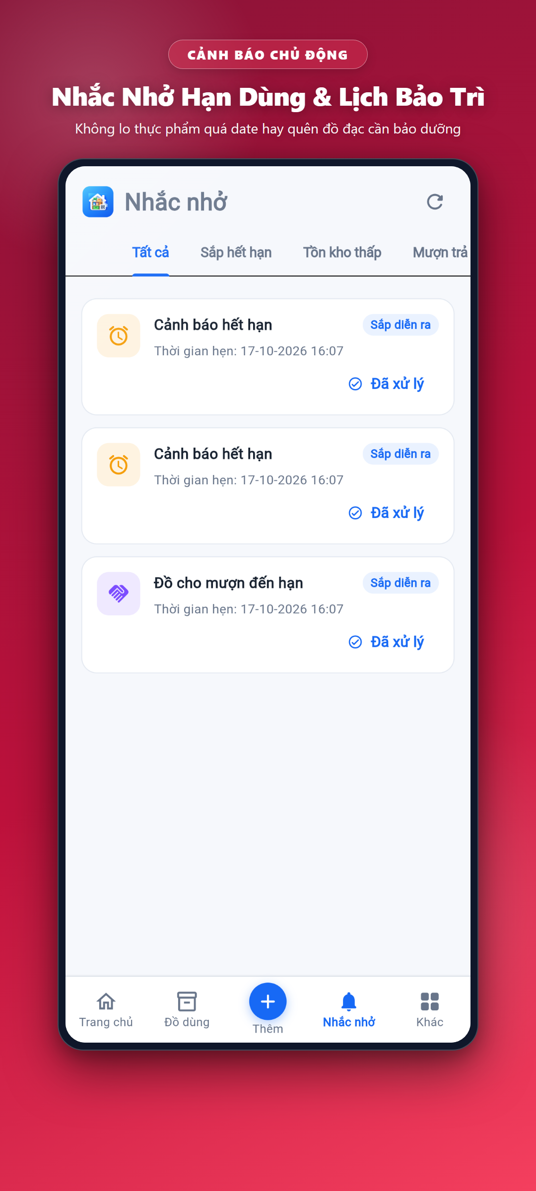 Theo dõi hạn sử dụng Nhà Gọn
